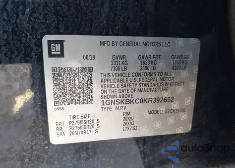 2019 Chevrolet Tahoe Lt z USA, uszkodzony, nr VIN 1GNSKBKC0KR392652